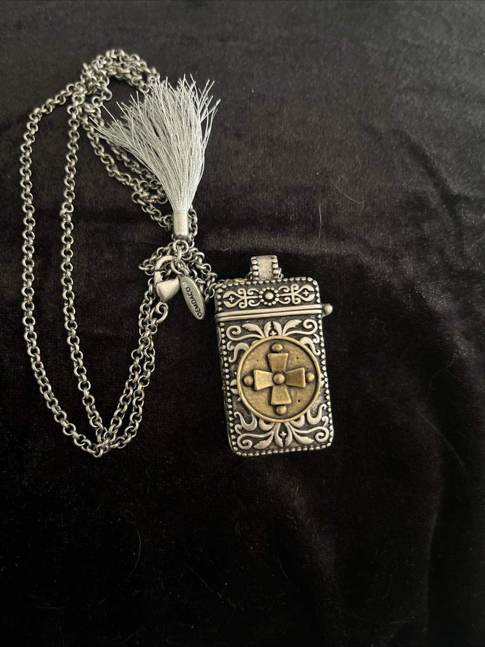 Demdaco Christian Prayer Box Pendant Locket Charm 1-1/2" Tin Necklace 32"